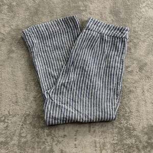 Free People Linen Blend Pants Womens 8 Blue Pinestripe High Rise Pull On Boho